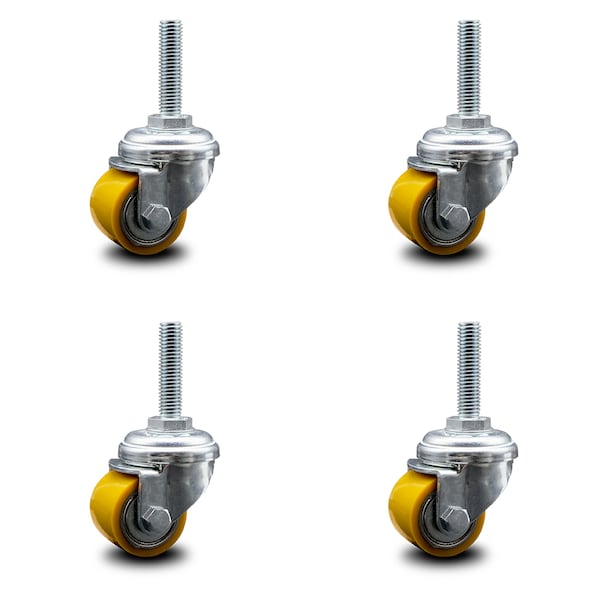 Low Profile Polyurethane 35mm Wheel 10mm Threaded Stem Caster SCC, 4PK